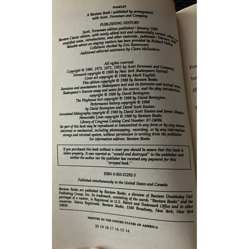 Hamlet by William Shakespeare (1988, Mass Market)